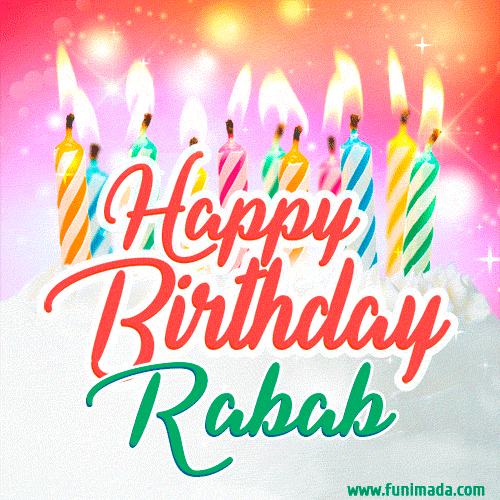Happy Birthday GIF for Rabab with Birthday Cake and Lit Candles