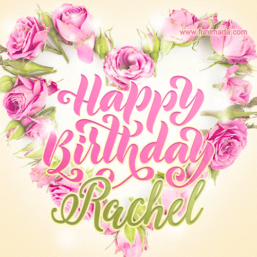 Pink rose heart shaped bouquet - Happy Birthday Card for Rachel