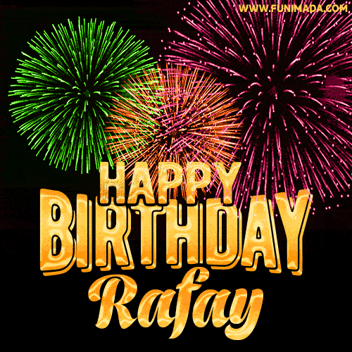 Wishing You A Happy Birthday, Rafay! Best fireworks GIF animated greeting card.