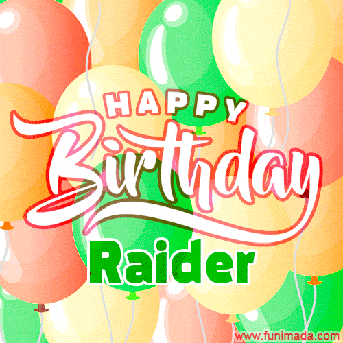 Happy Birthday Image for Raider. Colorful Birthday Balloons GIF Animation.