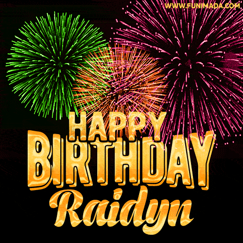 Wishing You A Happy Birthday, Raidyn! Best fireworks GIF animated greeting card.