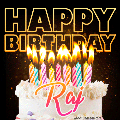 Raj - Animated Happy Birthday Cake GIF for WhatsApp