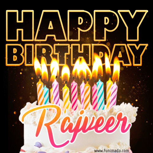 Rajveer - Animated Happy Birthday Cake GIF for WhatsApp