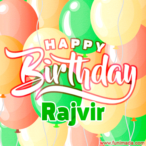 Happy Birthday Image for Rajvir. Colorful Birthday Balloons GIF Animation.