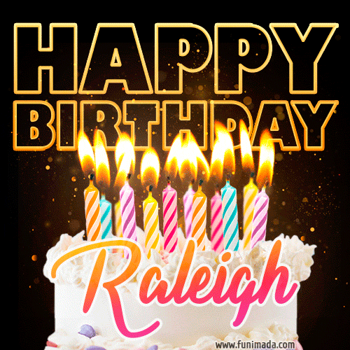 Raleigh - Animated Happy Birthday Cake GIF for WhatsApp