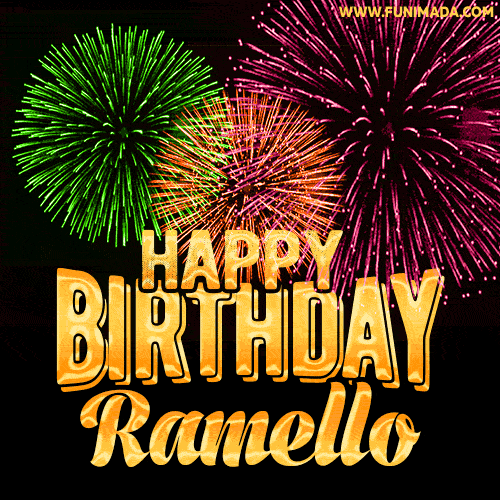 Wishing You A Happy Birthday, Ramello! Best fireworks GIF animated greeting card.