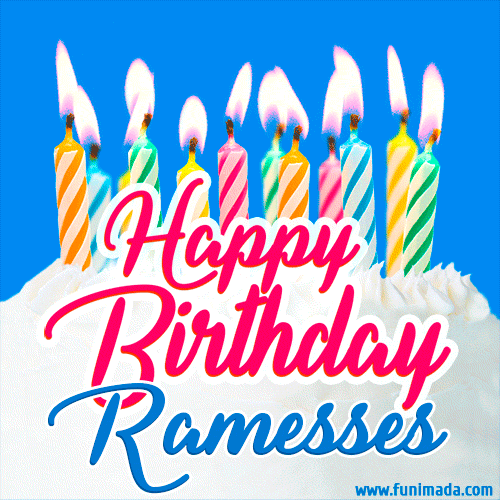 Happy Birthday GIF for Ramesses with Birthday Cake and Lit Candles