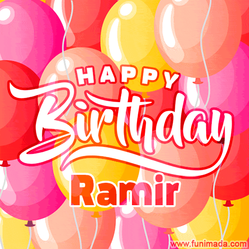 Happy Birthday Ramir - Colorful Animated Floating Balloons Birthday Card