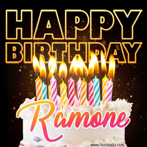 Ramone - Animated Happy Birthday Cake GIF for WhatsApp