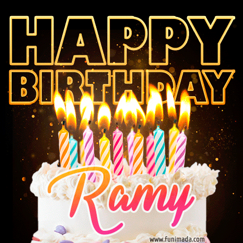 Ramy - Animated Happy Birthday Cake GIF for WhatsApp