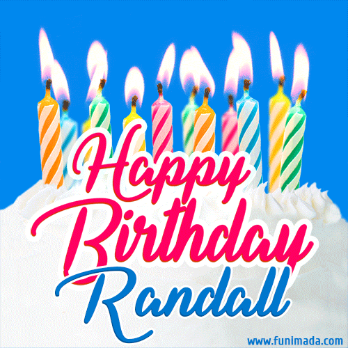 Happy Birthday GIF for Randall with Birthday Cake and Lit Candles