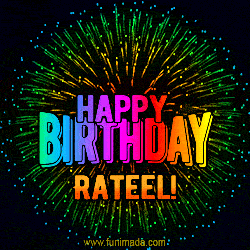 New Bursting with Colors Happy Birthday Rateel GIF and Video with Music