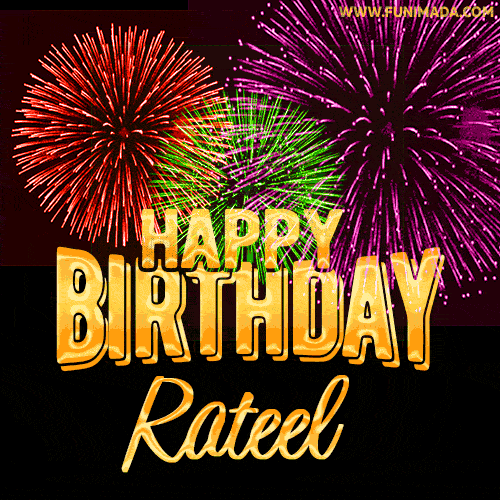 Wishing You A Happy Birthday, Rateel! Best fireworks GIF animated greeting card.