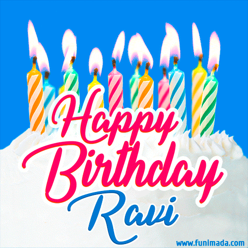 Happy Birthday GIF for Ravi with Birthday Cake and Lit Candles — Download  on 