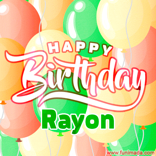 Happy Birthday Image for Rayon. Colorful Birthday Balloons GIF Animation.