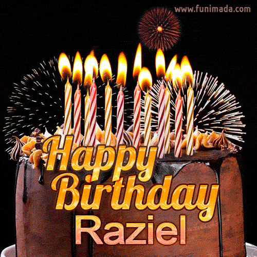 Chocolate Happy Birthday Cake for Raziel (GIF)