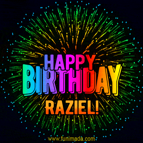 New Bursting with Colors Happy Birthday Raziel GIF and Video with Music