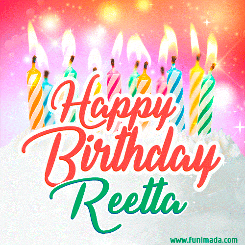 Happy Birthday GIF for Reetta with Birthday Cake and Lit Candles