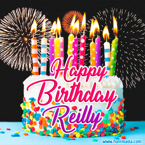 Amazing Animated GIF Image for Reilly with Birthday Cake and Fireworks