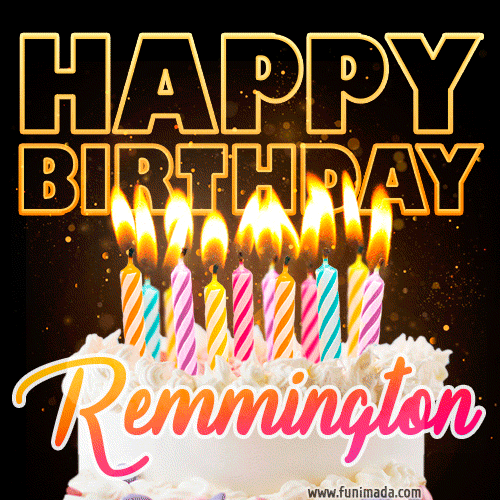 Remmington - Animated Happy Birthday Cake GIF for WhatsApp