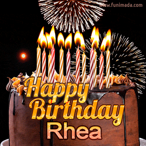 Chocolate Happy Birthday Cake for Rhea (GIF)