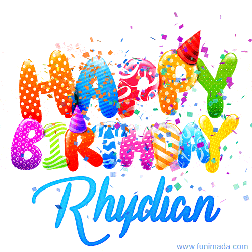 Happy Birthday Rhydian - Creative Personalized GIF With Name