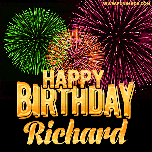 Wishing You A Happy Birthday, Richard! Best fireworks GIF animated greeting card.
