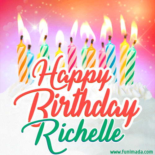 Happy Birthday GIF for Richelle with Birthday Cake and Lit Candles