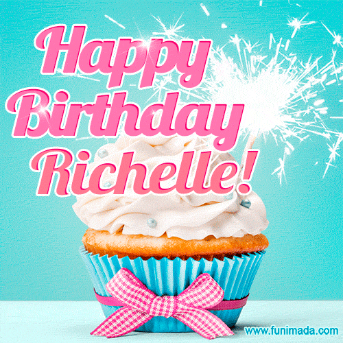 Happy Birthday Richelle! Elegang Sparkling Cupcake GIF Image.