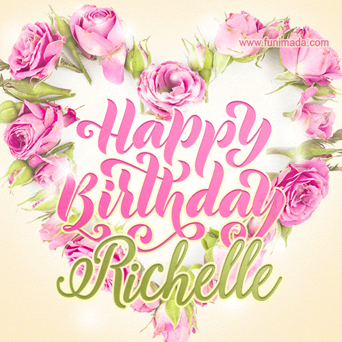 Pink rose heart shaped bouquet - Happy Birthday Card for Richelle