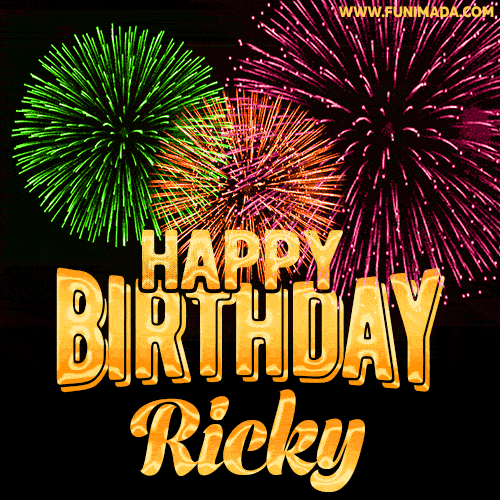 Wishing You A Happy Birthday, Ricky! Best fireworks GIF animated greeting card.
