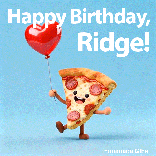 Seamlessly looping funny birthday e-card with a dancing pizza for Ridge