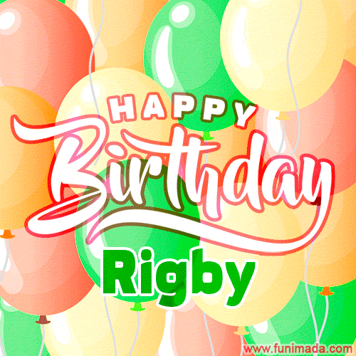 Happy Birthday Image for Rigby. Colorful Birthday Balloons GIF Animation.