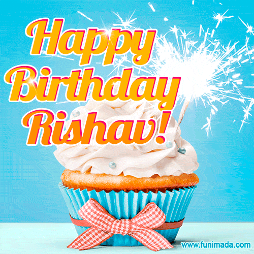 Happy Birthday, Rishav! Elegant cupcake with a sparkler.