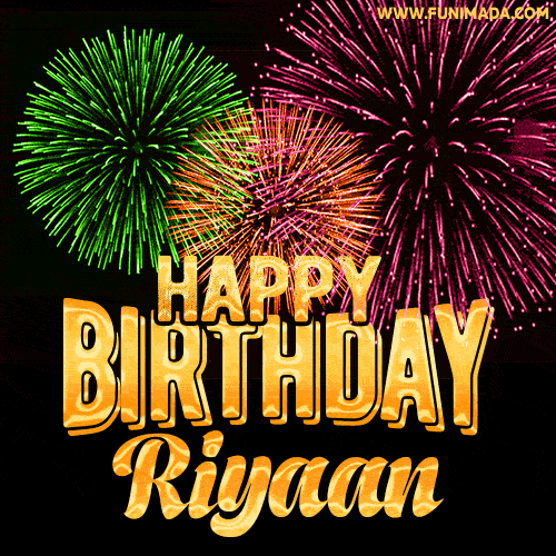 Wishing You A Happy Birthday, Riyaan! Best fireworks GIF animated greeting card.