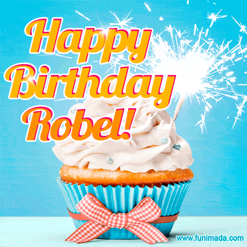 Happy Birthday, Robel! Elegant cupcake with a sparkler.