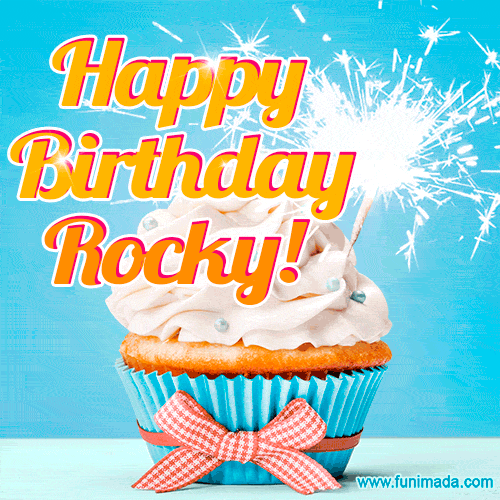Happy Birthday, Rocky! Elegant cupcake with a sparkler.