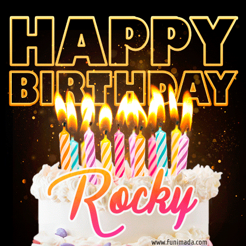 Rocky - Animated Happy Birthday Cake GIF for WhatsApp
