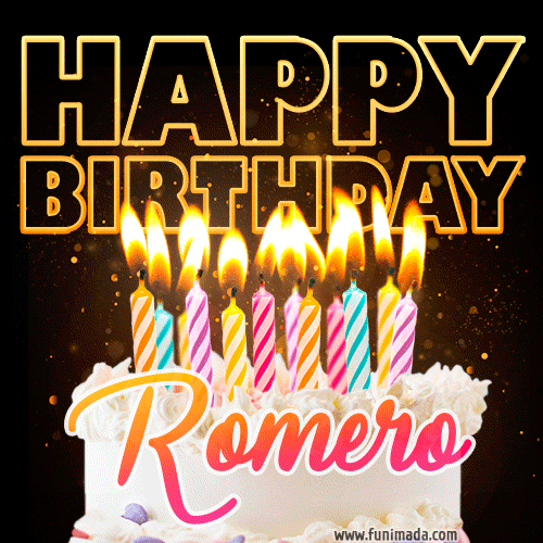 Romero - Animated Happy Birthday Cake GIF for WhatsApp