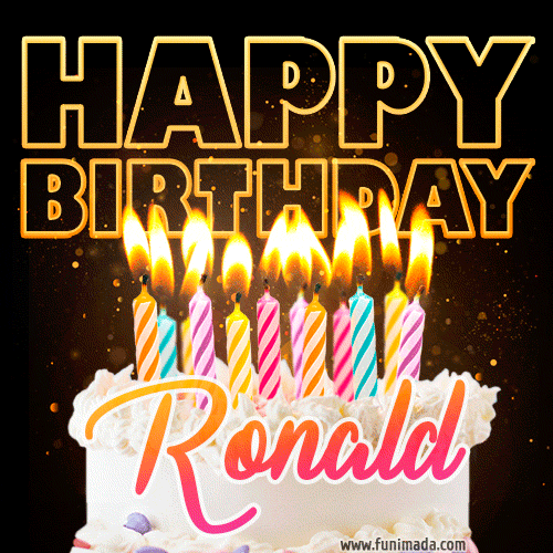 Ronald - Animated Happy Birthday Cake GIF for WhatsApp