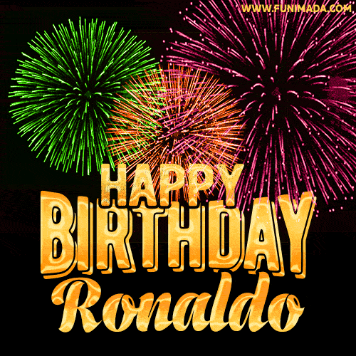 Wishing You A Happy Birthday, Ronaldo! Best fireworks GIF animated greeting card.
