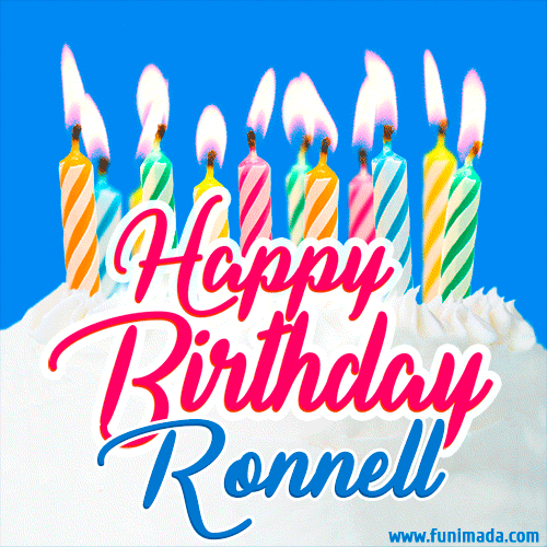 Happy Birthday GIF for Ronnell with Birthday Cake and Lit Candles