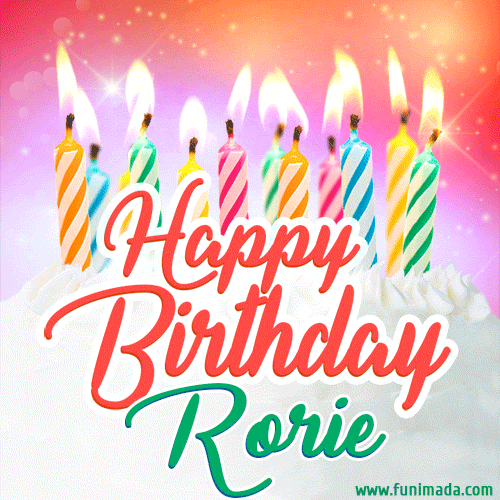 Happy Birthday GIF for Rorie with Birthday Cake and Lit Candles