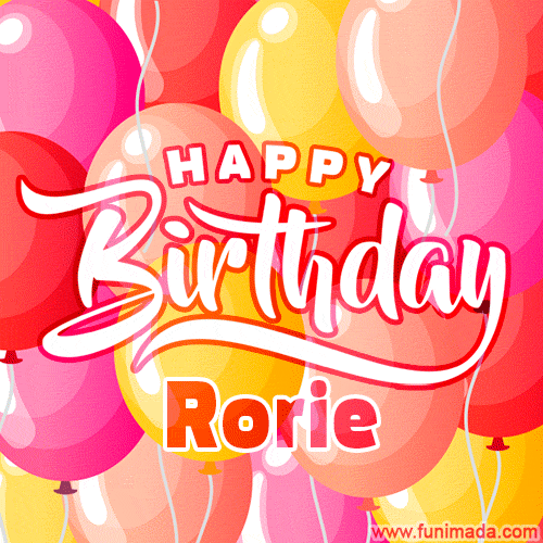 Happy Birthday Rorie - Colorful Animated Floating Balloons Birthday Card