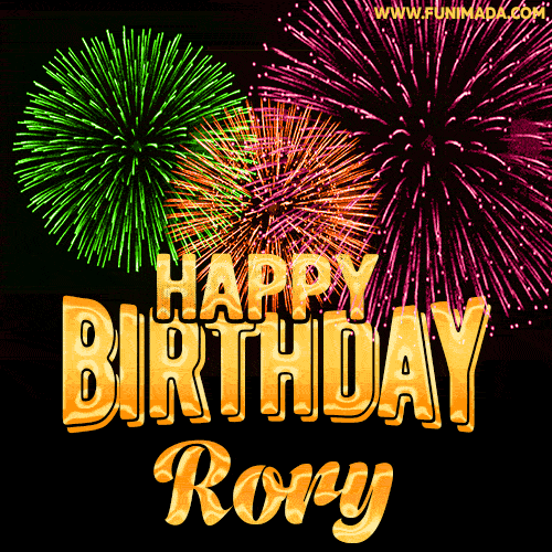 Wishing You A Happy Birthday, Rory! Best fireworks GIF animated greeting card.