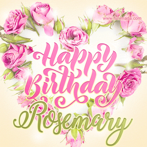 Pink rose heart shaped bouquet - Happy Birthday Card for Rosemary