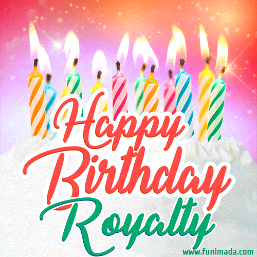 Happy Birthday GIF for Royalty with Birthday Cake and Lit Candles