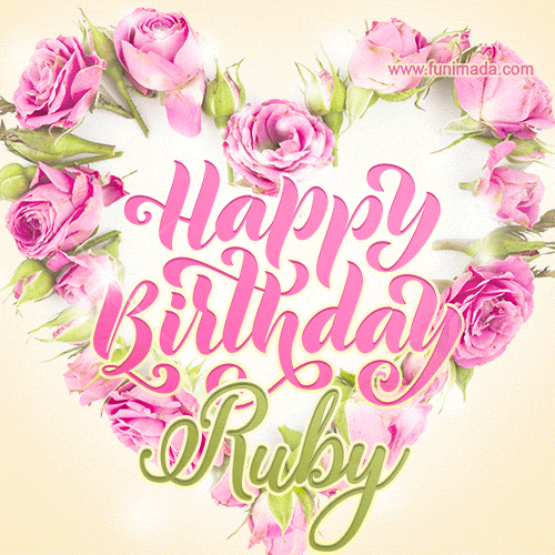 Pink rose heart shaped bouquet - Happy Birthday Card for Ruby