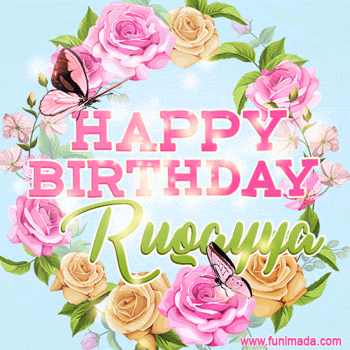 Beautiful Birthday Flowers Card for Ruqayya with Glitter Animated Butterflies