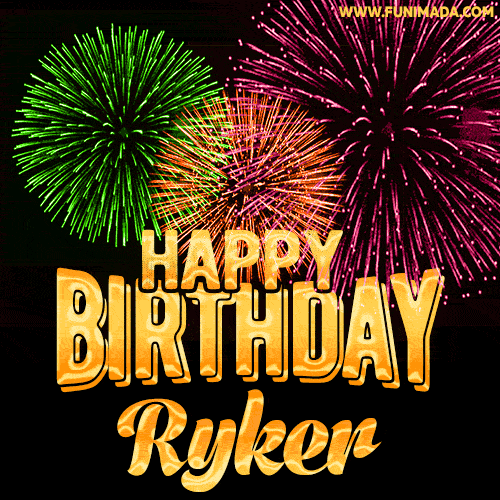 Wishing You A Happy Birthday, Ryker! Best fireworks GIF animated greeting card.
